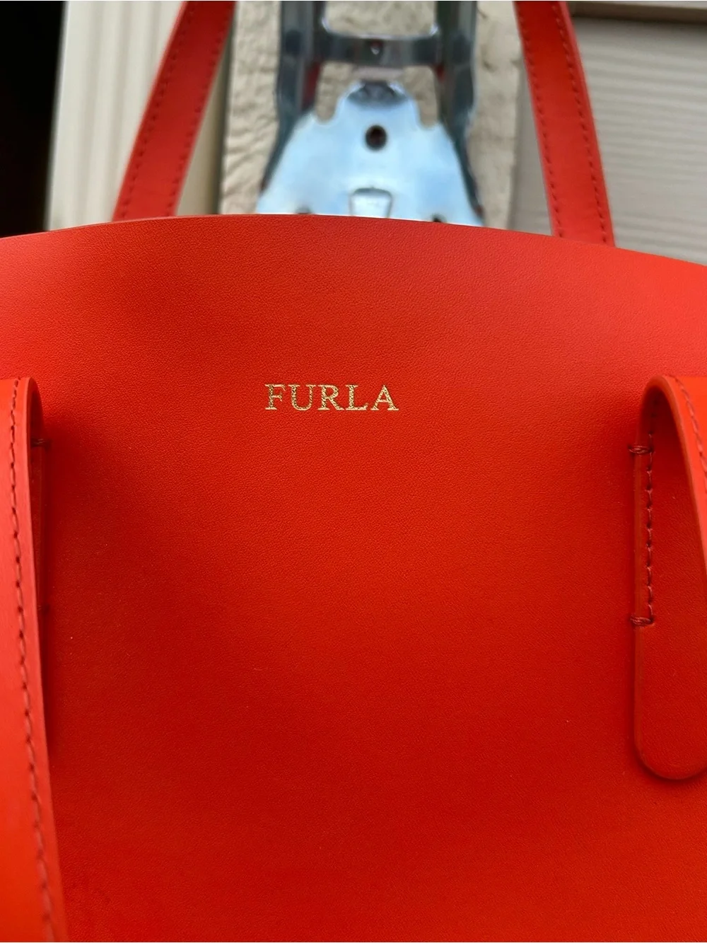 Excellent! FURLA Genuine Leather ORANGE Handbag w/Crossbody Strap